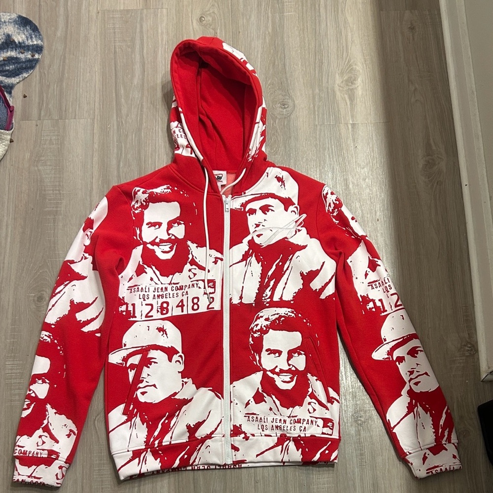 Asaali Red Graphic Hoodie Jacket